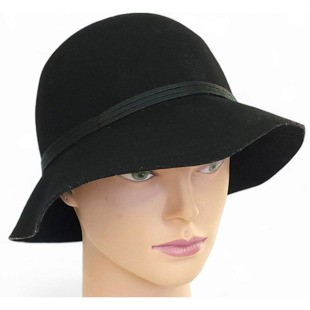 Nine West Women's Black 100% Wool Trench Coat Hat Bucket One Size
